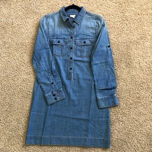 J. Crew chambray denim dress, pull over shirt style, length 35”, size 0.